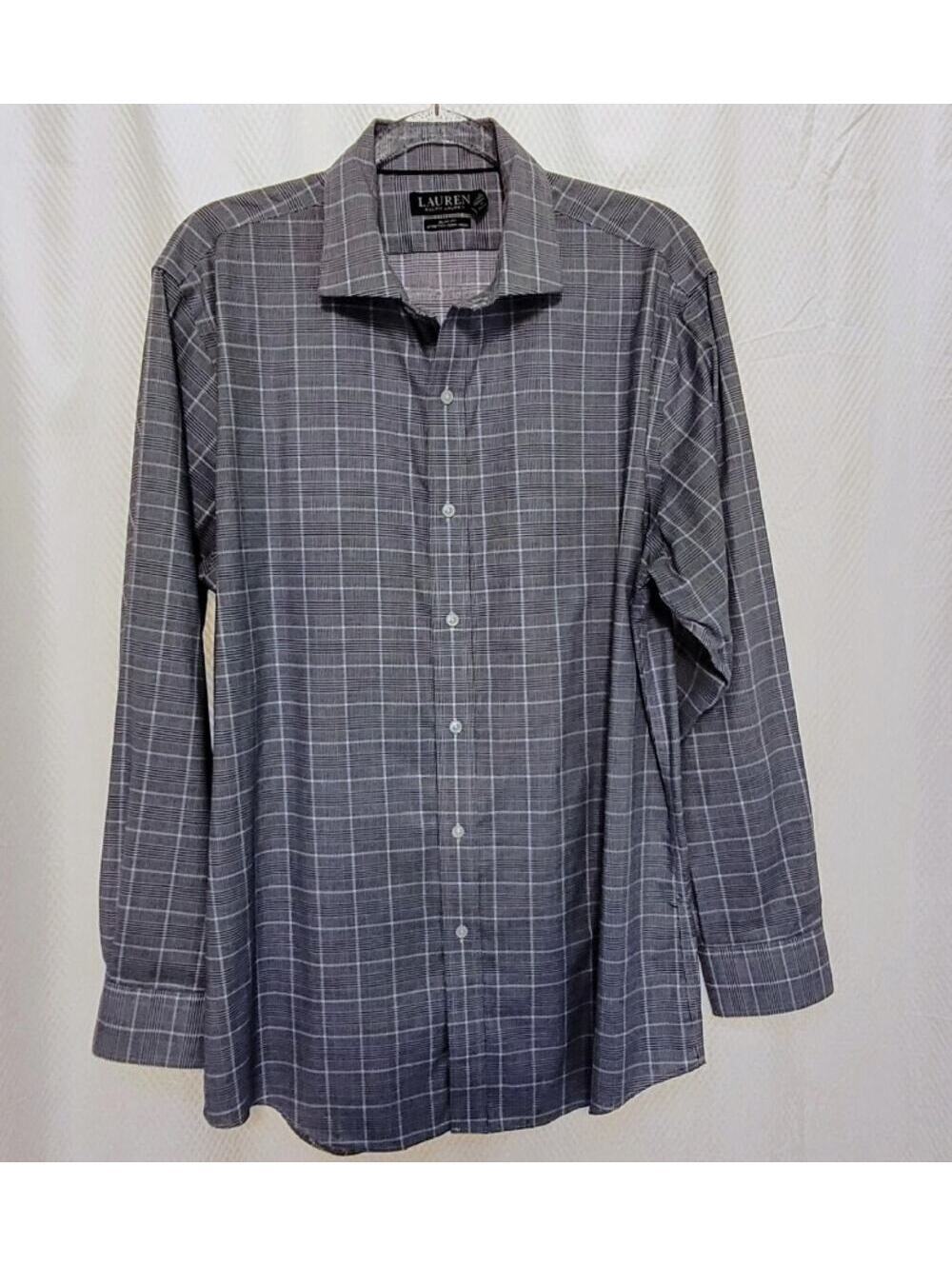 17 34/35 Ralph Lauren Blue Slim Fit Non-Iron Navy Plaid Dress Shirt